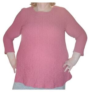 Multiples Crinkle Gauze Pink Pullover 3/4 Sleeve Shirt Size XL Faux Back Buttons